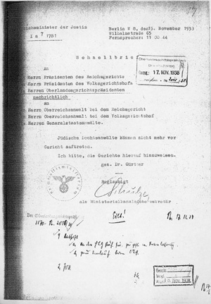 Bild des Schnellbriefs von 1938 des Reichsministers der Justiz
